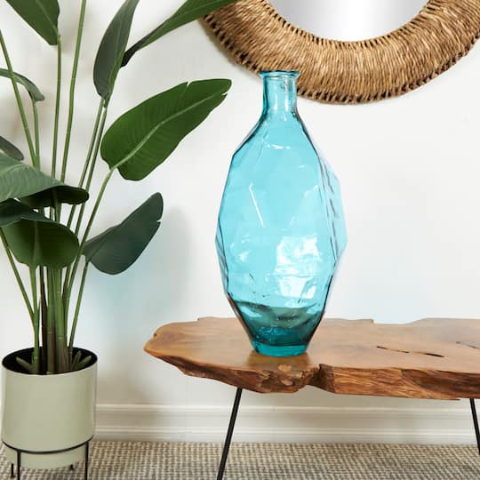 24" Teal Recycled Glass Tall Spanish Bottleneck Vase